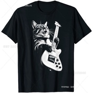 Rock Cat Playing Guitar Funny Guitar Catman T-Shirt Hip-Hop T-Shirt Casual Cotton Daily Four Seasons