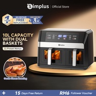 Simplus Air Fryer | 2800W丨Dual Baskets | 10L Ultra Large Capacity | LCD Screen | 11 Preset Programs 