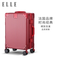 ELLE法国品牌行李箱22英寸红色铝框时尚女士拉杆箱结婚陪嫁婚箱密码箱