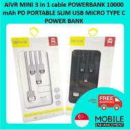 AIVR MINI 3 in 1 cable POWERBANK 10000 mAh PD PORTABLE SLIM USB MICRO TYPE C POWER BANK