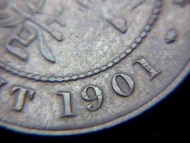 tf-1901年英屬香港(British Hong Kong)一仙(One Copper Cent)銅幣(英女皇維多利亞歌德像Queen Victoria Gothic Version, 最後一款)