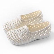 女士洞洞鞋夏季透氣厚底沙灘涼鞋 護士鞋休閒外穿軟底鞋- 白色 36