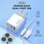 Robot type c Charger 2 usb port and type c 2.4 A
