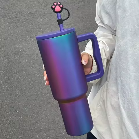 1.2L/40oz Large Capacity Stainless Steel Double-Wall Vacuum Insulated Tumbler with Straw & Wide Hand