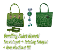 Paket Hemat Tas Batik Muslimat NU Hijau / Tas Muslimat Model Totebag / Bros Juntai Muslimat NU / Tas