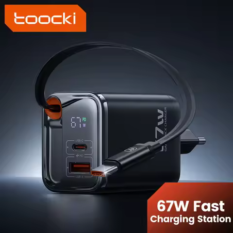 Toocki 67W GaN USB C Charger With Retractable Type C Cable PPS PD3.0 SFC2.0 Fast Charger for iPhone 