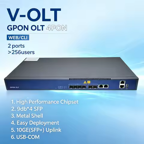 VSOL 4 PON GPON OLT WEB/CLI/Tel With GBIC 9DB SFP 10G Uplink 12V 1A Power 1：128ONUs AC Power Supply 