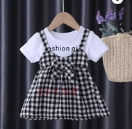 dress bayi katun kotak import baju pakaian anak perempuan stelan kaos ma rok 0-24 bulan ASANO SHOP