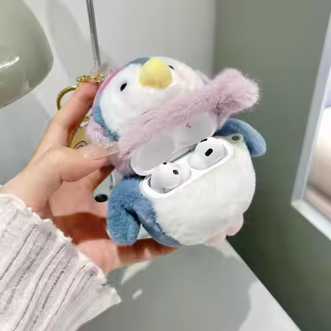 3D Cute Funny Plush Penguin Earphone Case For Airpods Pro 2 Shockproof Protective TPU Cover For Airp