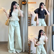 Polka Dot Crop Top with Ruffled Sleeves and Drawstring Waist 247store Feminine Round Neck 039 P8k8 B