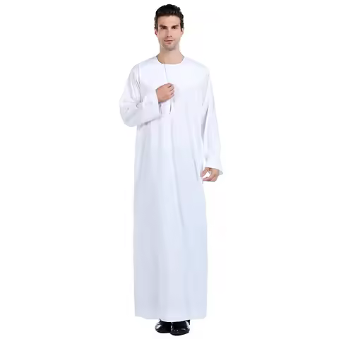 Men's Solid Color Muslim Clothing Robe Long Sleeved Button Up Dress Pakistan Islamic Clothing Saudi 