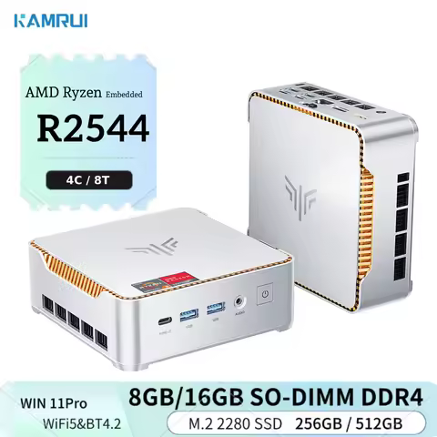 KAMRUI Mini PC 16GB SO-DIMM DDR4 512 M.2 2280 SSD AMD Ryzen R2544 up to 3.7GHz HDMI+DP1.4 Dual 4K UH