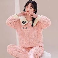 348 Embroidery Sleepwear Winter Warm Women Pajama Thick Coral Velvet Women s Nightwear Korean  2gu