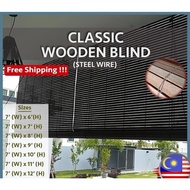 Wooden Blind 7' (W) X 6' (L) - 12' (L) Steel Wire Kayu Meranti Bidai Premium Curtain Outdoor Indoor Home Exterior