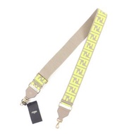 FENDI 8AV134 女士肩帶，帆布和皮革拼接，飾以 Zucca 圖案，灰褐色和黃色，義大利製造，成色極佳。