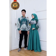 2 IN 1 Baju Batik Couple Set Lelaki + Wanita Material Satin Batik Motif Jubah Kameja Baju Raya Outfi