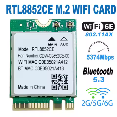 RTL8852 WiFi 6E Bluetooth 5.3 Adapter 5400Mbps Wireless Signal Receive Card NGFF M.2 for Windows 10/