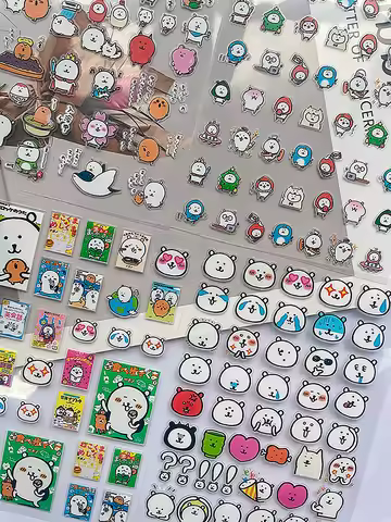 Kawaii Joke Bear Stickers Transparent Waterproof Diy Scrapbook Stickers Decoration Aesthetic Station