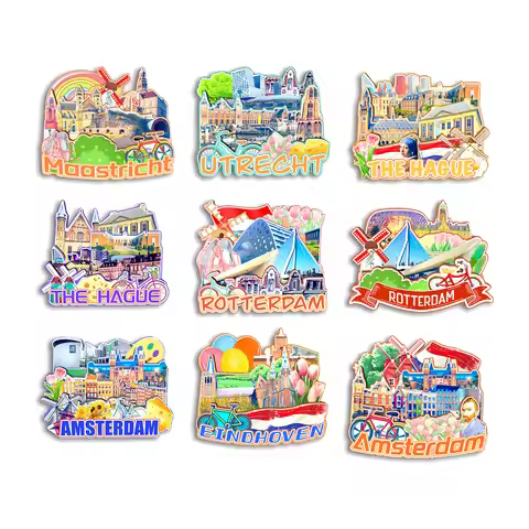 Ansterdam Rotterdam The Hague Utrecht Maastricht Eindhoven NETHERLANDS Fridge Magnet Travel Souvenir