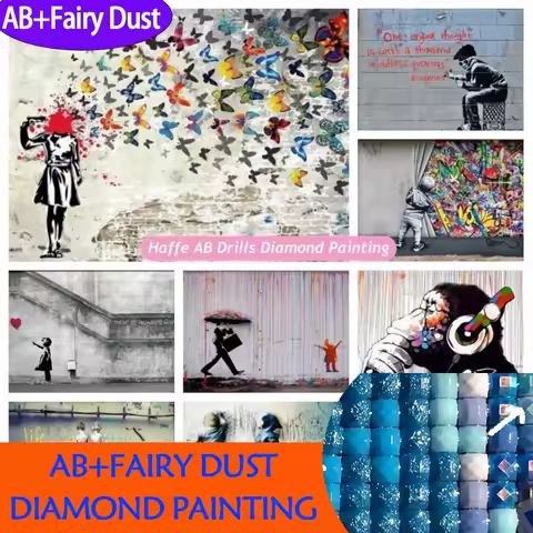 Fairy dust AB 2025 Banksy Headshot Butterfly Girl Suicide Street Graffiti Diamond Painting Art Stitc