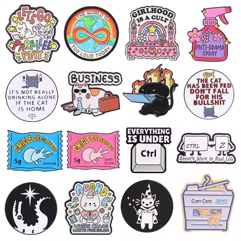 ADHD Mental Health Enamel Pins Cute Office Animal Anti-anxiety Spray Ctrl Z Keyboard Brooches Lapel 