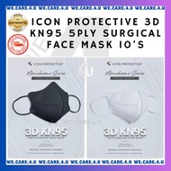 ~MEDICAL FACE MASK ICON PROTECTIVE 3D 5PLY KN95 SURGICAL FACE MASK 10 PCS (ADULT) - BLACK & WHITE