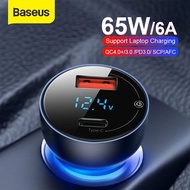 Baseus 65W 6A Quick Charge QC 4.0 PD SCP AFC Digital Display Car Charger For Samsung Oppo Vivo