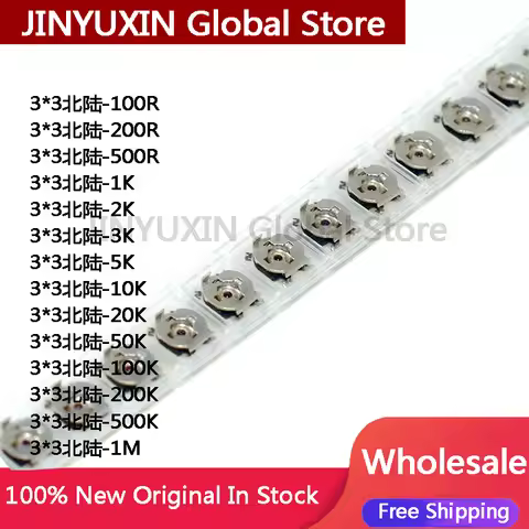 50Pcs SMD Adjustable Resistance Fine Adjustment Potentiometer 3x3 200R 1K 2K 5K 10K 50K 100K 1M IC I