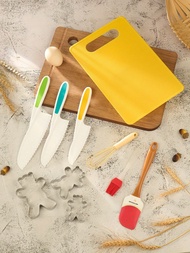 Bộ 3/10 món đồ nướng để học nấu ăn, bao gồm khuôn cắt bánh quy hình gấu bông, thìa phết bánh, dao cắ