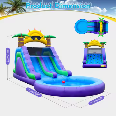 Commerci 7.92m Inflatable Bounce House Water Slide 100% PVC Kids And Adults Playground with 950W Blo
