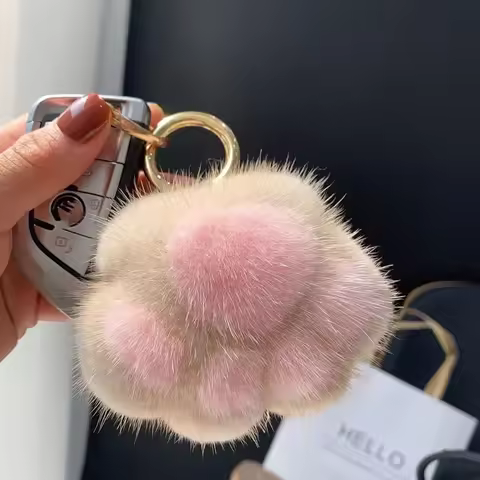 Stuffed Animal Cat's Paw Fur Keychain Furry Love Cat's Paw Stuffed Keyring Kawaii Cat's Paw Pendant 