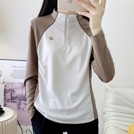 Baju Cepat Kering yang Menyerap Kelembapan untuk Wanita, Baju T Lengan Panjang Kolar Berdiri, Baju S
