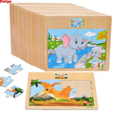 Hot Sale 12/9 PCS Puzzles Wooden Kids Baby Wood Cartoon Vehicle Animals Learning Educational Toys fo