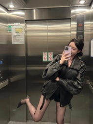 สไตล์อเมริกันหวาน Cool Biker Jacket ผู้หญิงเผ็ดสาวเฮฟวี่เวท PU หนังเสื้อฤดูใบไม้ผลิฤดูใบไม้ร่วงแฟชั่