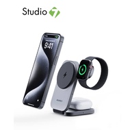 ที่ชาร์จไร้สาย AUKEY 3-in-1 Qi2 Wireless Charger Foldable Magnetic Stand 15W + Wall USB Charger 1 US