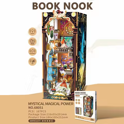 DIY Wooden Puzzle House Model Book Nook Miniature Cabin for Home Decoration Birthday Gift for Book L
