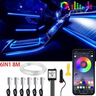 6IN1 8M Neon LED Strip Car Interior Ambient Light App Music Control RGB Fiber Optic EL Wire LED Auto