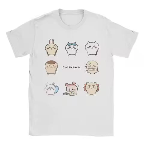 Vintage Chiikawas All Characters Hachiware Usagi T-Shirt for Men Crew Neck Pure Cotton T Shirt Tees 