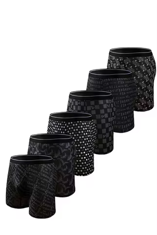 6PCS Men's Trendy Printed Underwear Knit 6T666 95% Poly Stretch