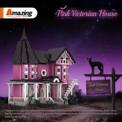 Coraline Victorian Ghost House 1788PCS Pink Mansion Building Brick Kit Compatible Lego Full Interior