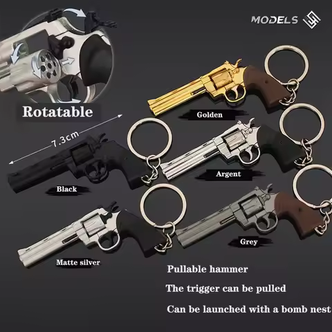 7cm Detachable Colt 357 Revolver Metal Gun Keychain Model Military-themed Keyrings Car Keychain Fash