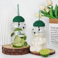 1pc 500ml/17oz Mini Bear Shaped Plastic Straw Water Bottle, Lightweight And Durable, Compact And Ele