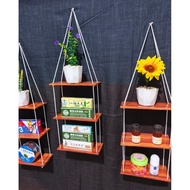 3-tier hanging rope shelf furniture, minimalist multi-purpose hanging shelf, 3-tier multi-purpose mo