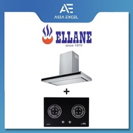 ELLANE EH-2880 90CM TOUCH CONTROL STAINLESS STEEL CHIMNEY HOOD + ELLANE WG-2SV 80CM 2 BURNER GLASS G