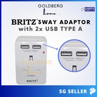 Britz 13A 3 Way Adaptor Power Socket with 2 x USB Port | Goldberg Home