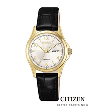CITIZEN นาฬิกาข้อมือผู้หญิง EQ0593-26A Leather Lady Watch Quartz ( ระบบถ่าน )