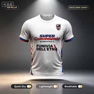 Catania White Red Blue Away Jersey Fan Style Sponsor Italian Serie C Football Shirt for 3D Print Par
