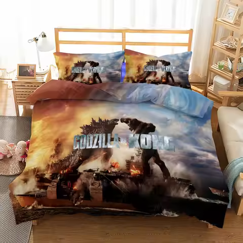 Godzilla Vs King Kong Movie Cartoon Print Bedding Set 3D Printing Duvet Twin Full Queen King Bedclot