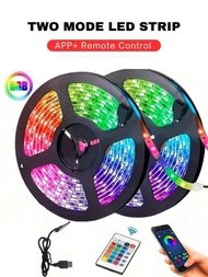 3米/10英尺RGB LED燈帶，搭配24鍵遙控器和應用軟體無線控制，USB 5V可調光可調色，長度可剪裁，易安裝，適用於家庭裝飾，臥室氛圍燈，趣味燈，假日派對氛圍燈