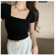 Georgia Square Neck Short Sleeve Crop Top - H78